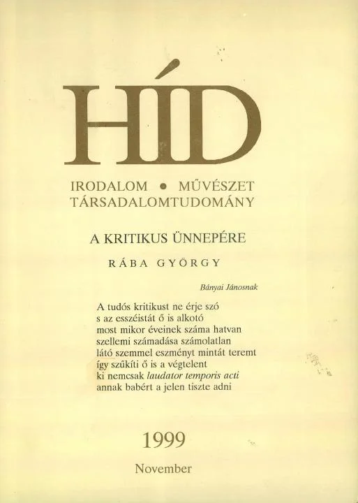 Híd, 63. évf. 1999. november. 11. sz. 681–840. oldal