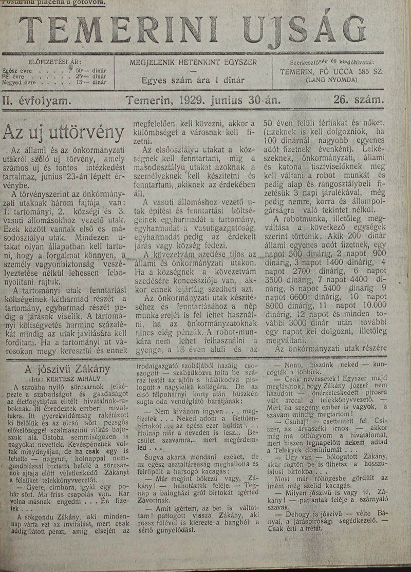Temerini Újság 1928-1944, 2. évf. 1929. június 30. 26. sz.