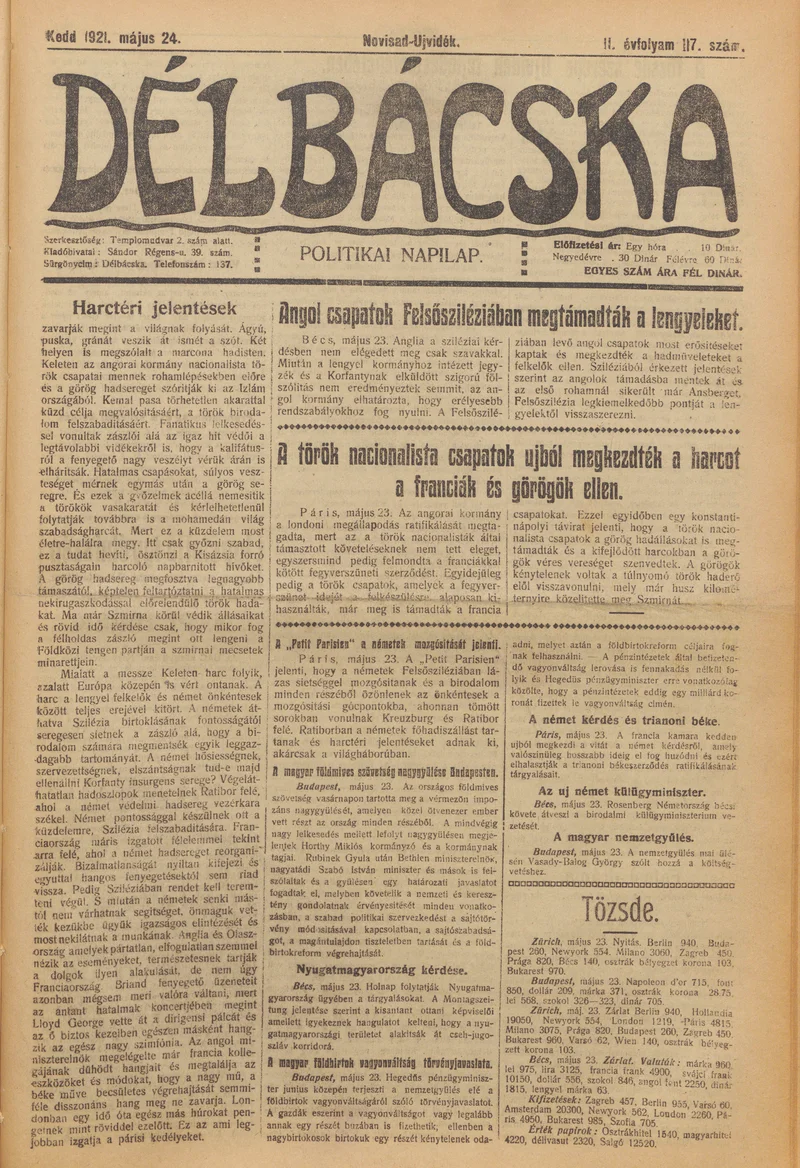Délbácska, 2. évf. 1921. május 24. 117. sz.