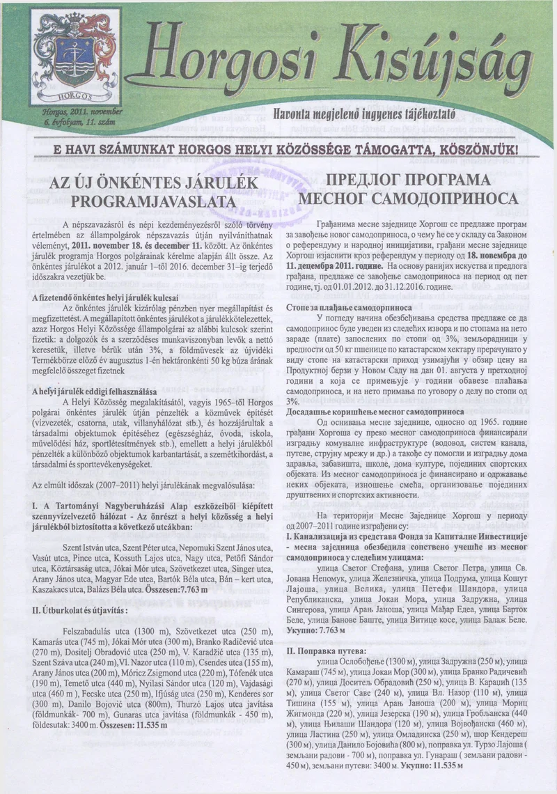 Horgosi Kisújság, 6. évf. 2011. november. 11. sz.