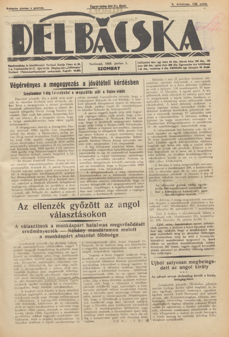 Délbácska, 10. évf. 1929. június 1. 126. sz.