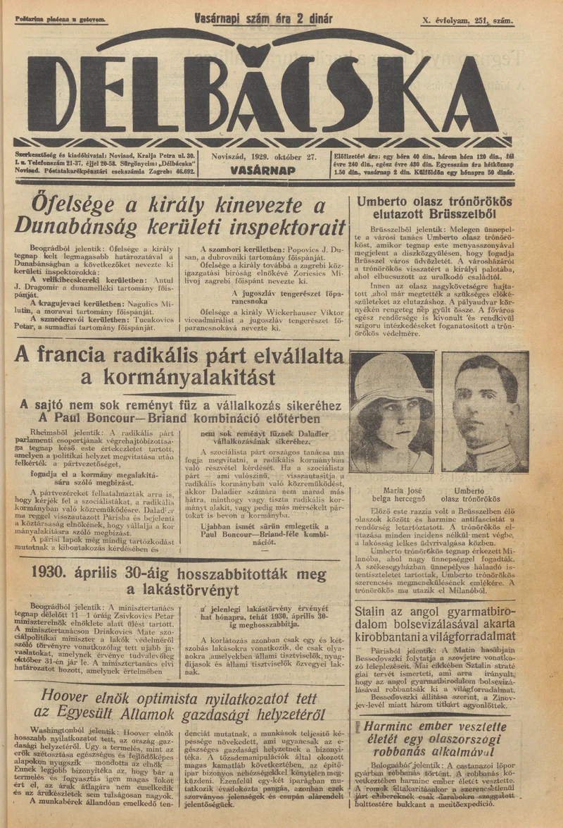 Délbácska, 10. évf. 1929. október 27. 251. sz.
