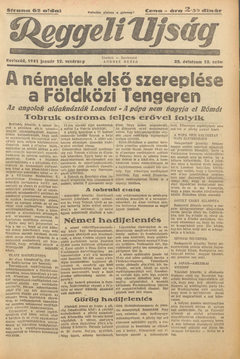 Reggeli Újság, 22. évf. 1941. január 12. 12. sz.