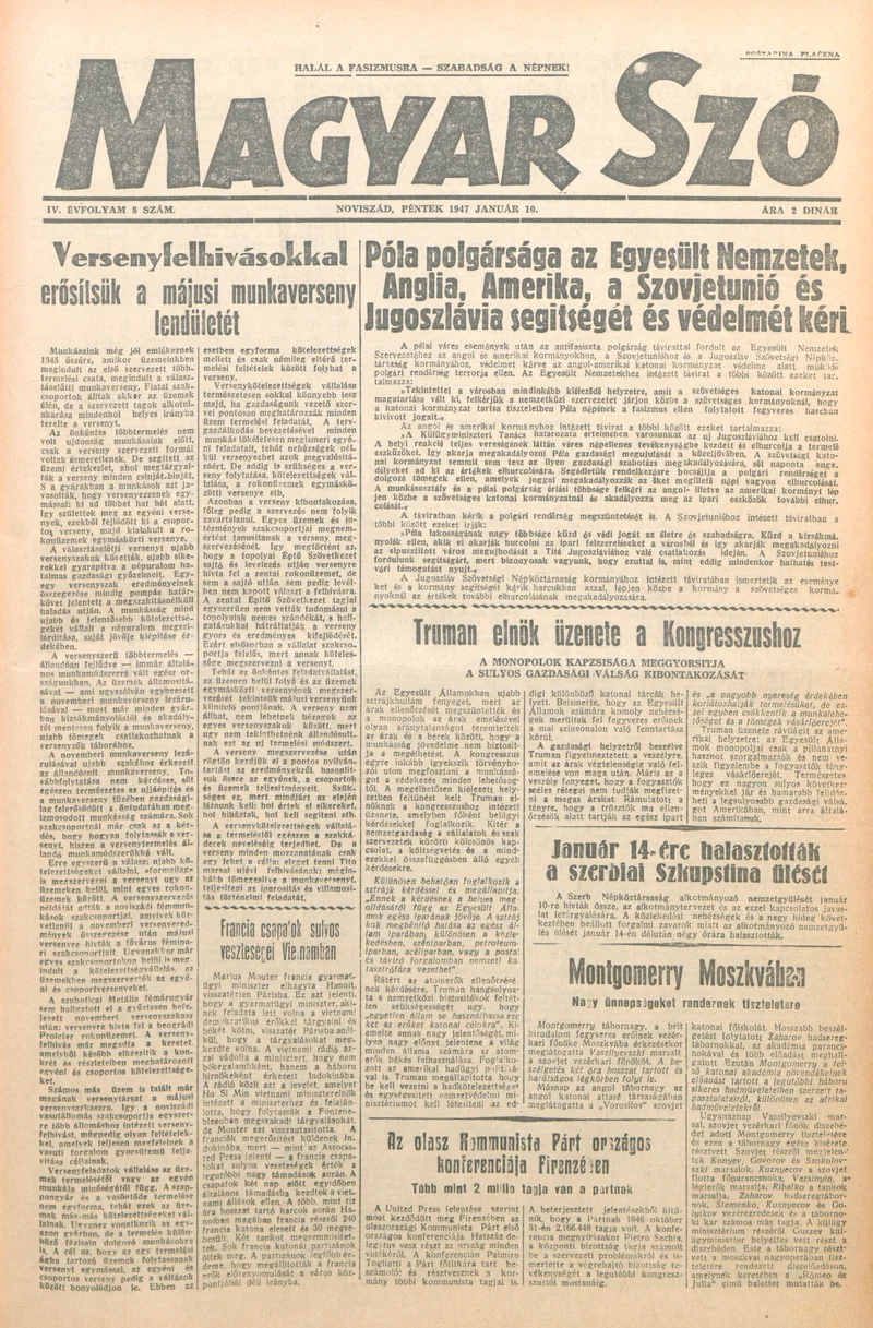 Magyar Szó, 4. évf. 1947. január 10. 8. sz. 1–6. oldal