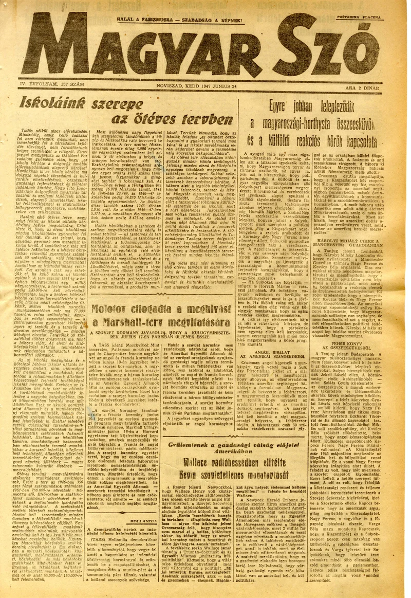 Magyar Szó, 4. évf. 1947. június 24. 157. sz. 1–6. oldal