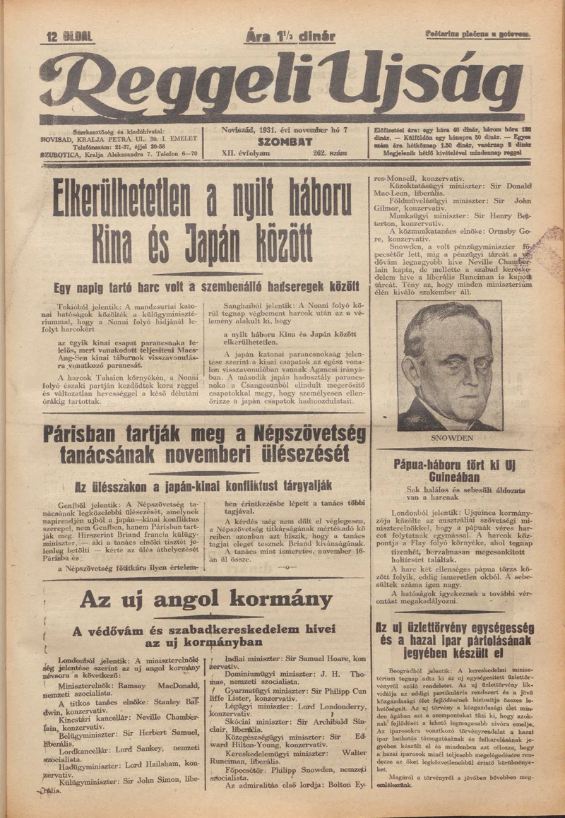 Reggeli Újság, 12. évf. 1931. november 7. 262. sz.