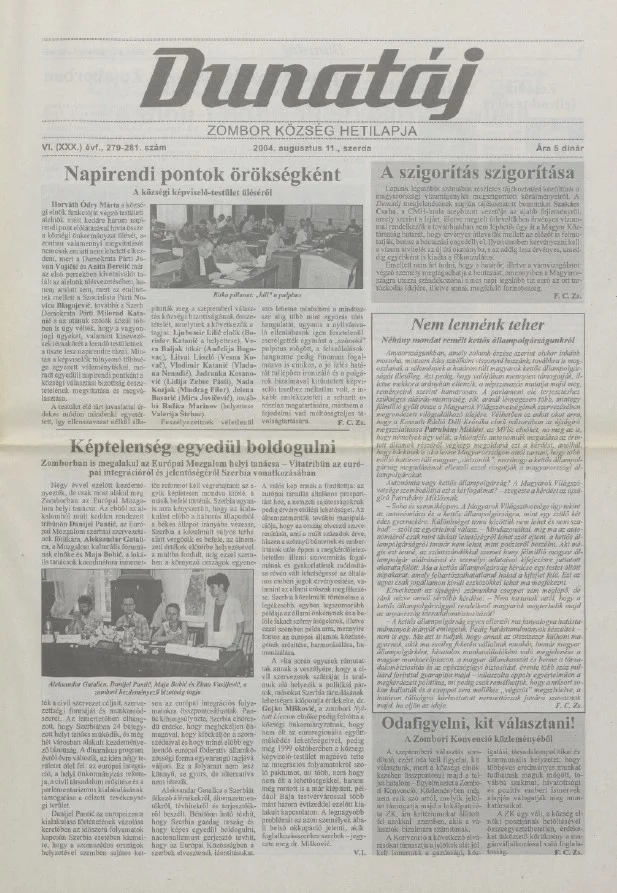Dunatáj, 6. évf. 2004. augusztus 11. 279–281. sz.