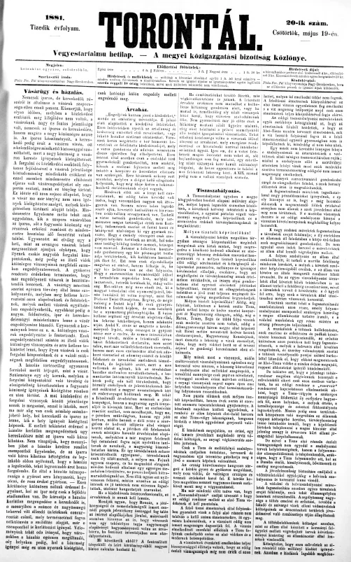 Torontál, 10. évf. 1881. május 19. 20. sz.