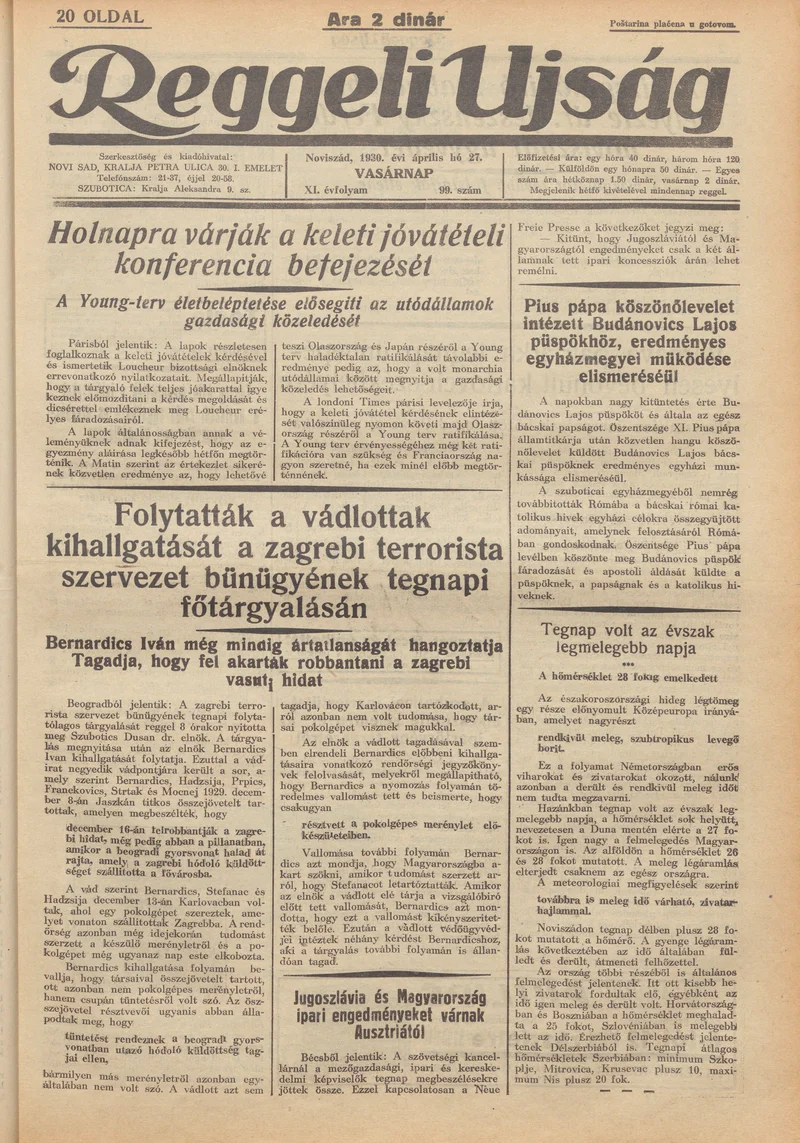 Reggeli Újság, 11. évf. 1930. április 27. 99. sz.