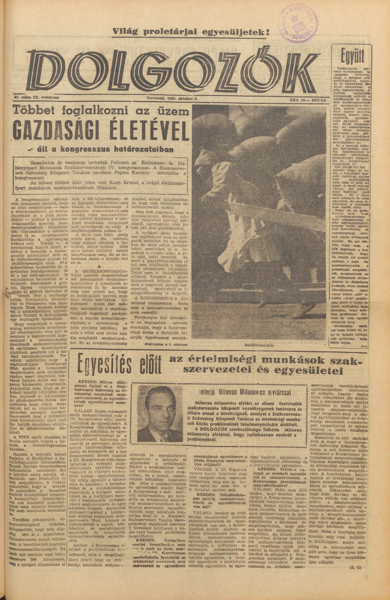 Dolgozók, 10. évf. 1956. október 2. 41. sz.