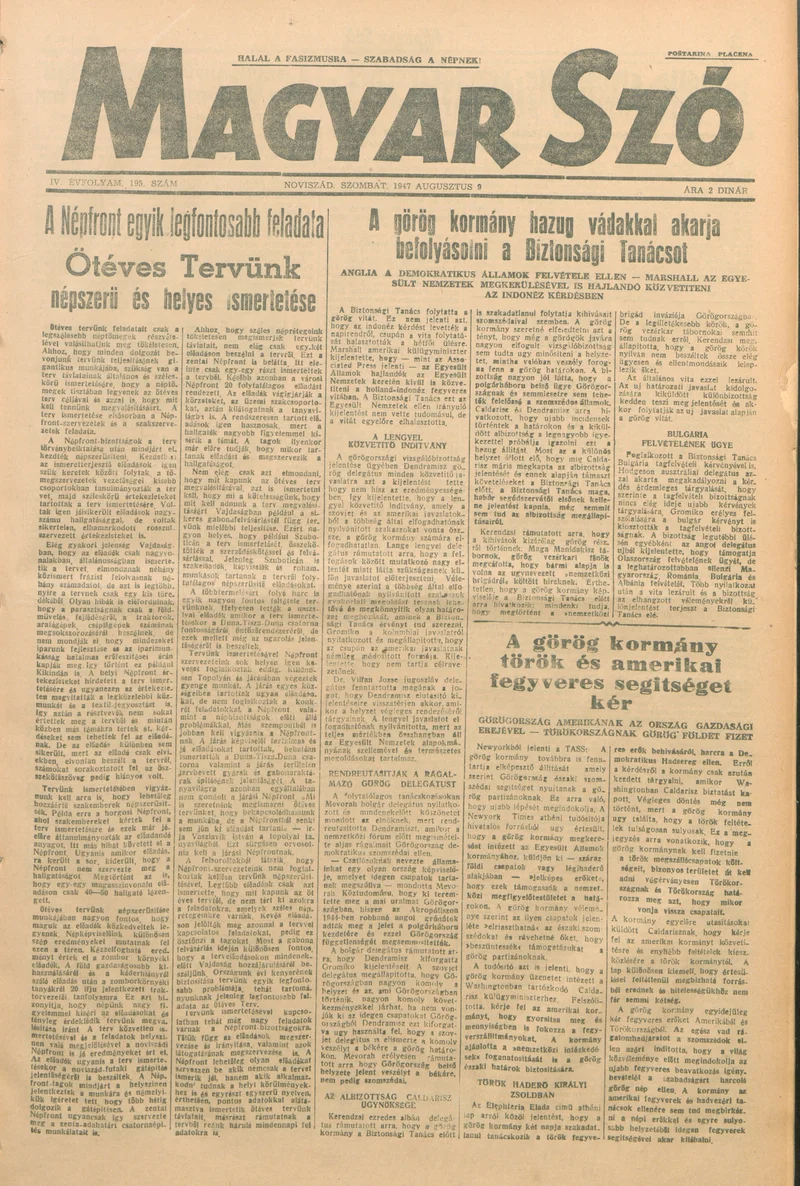Magyar Szó, 4. évf. 1947. augusztus 9. 195. sz. 1–6. oldal
