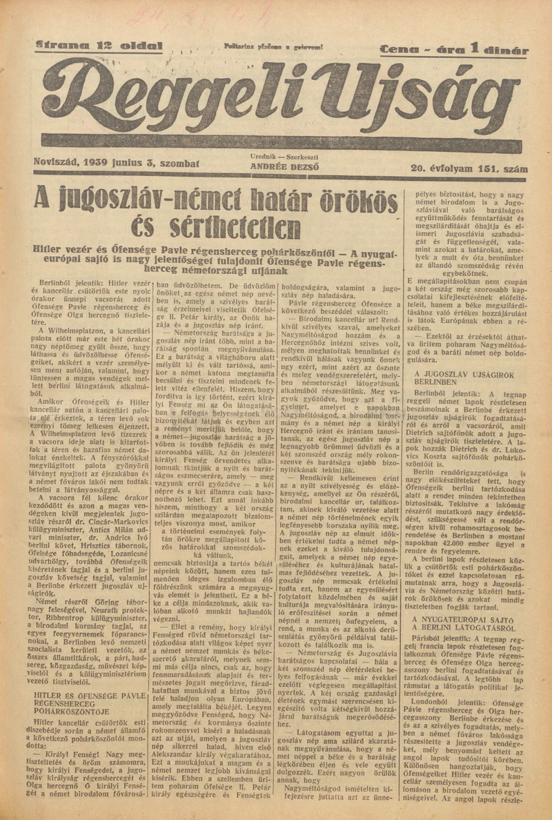 Reggeli Újság, 20. évf. 1939. június 3. 151. sz.