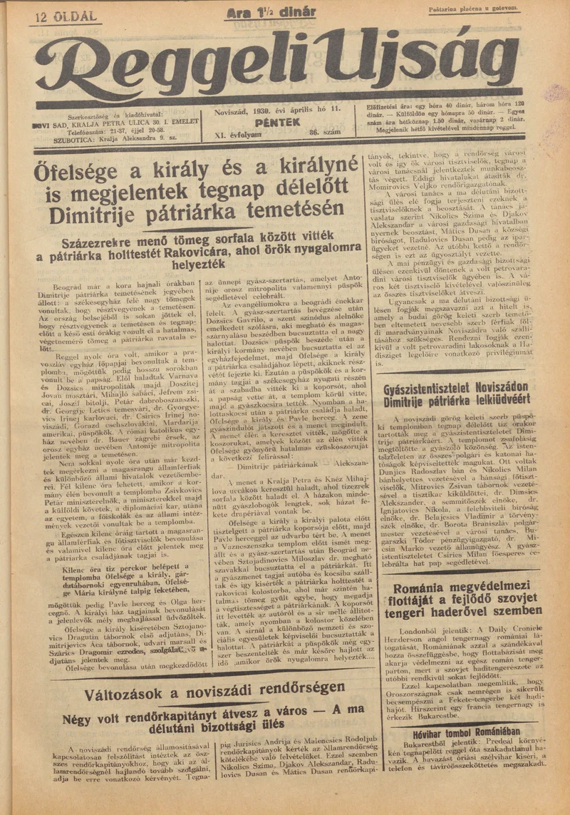 Reggeli Újság, 11. évf. 1930. április 11. 86. sz.