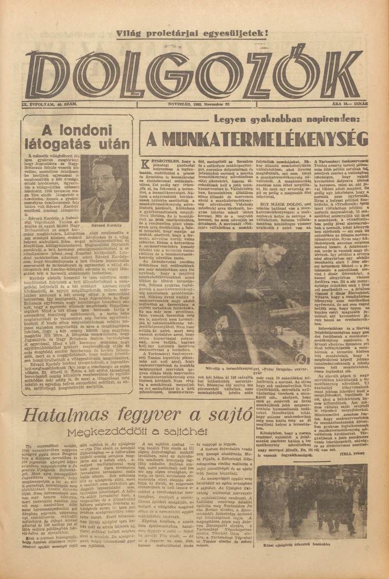 Dolgozók, 9. évf. 1955. november 22. 46. sz.