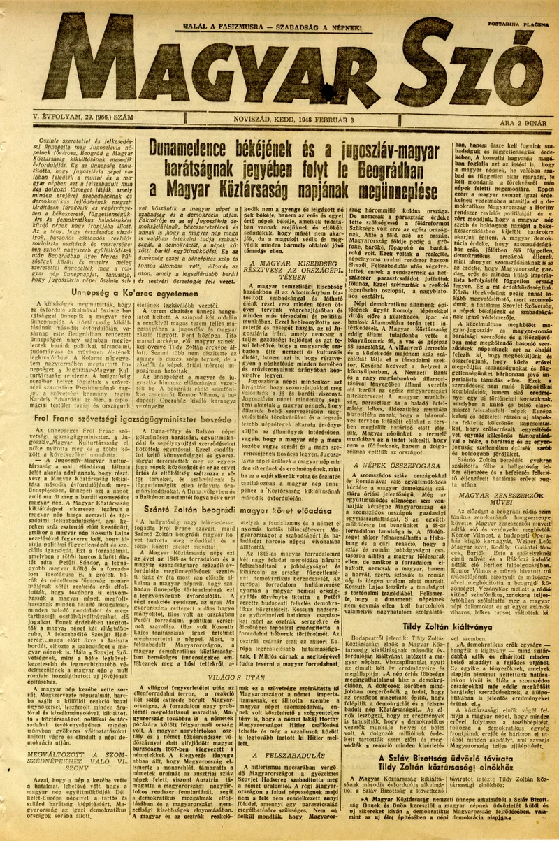 Magyar Szó, 5. évf. 1948. február 3. 29. sz. 1–6. oldal