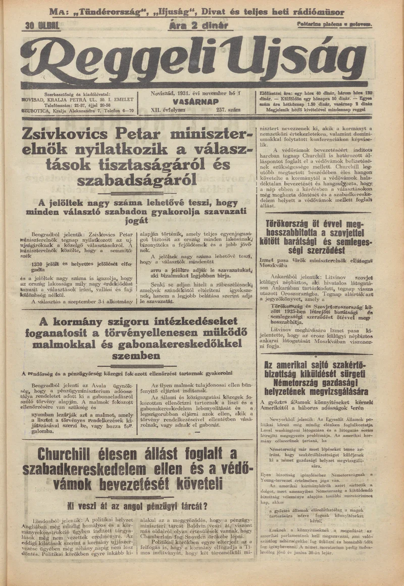 Reggeli Újság, 12. évf. 1931. november 1. 257. sz.