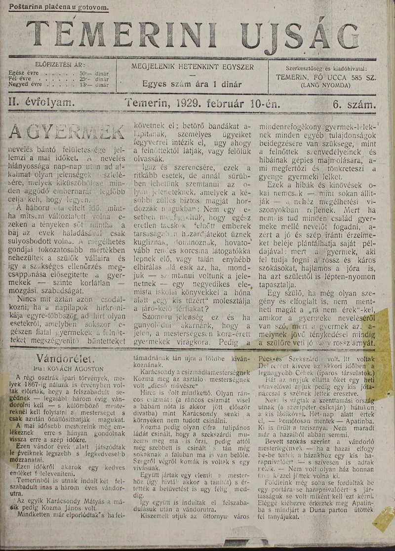 Temerini Újság 1928-1944, 2. évf. 1929. február 10. 6. sz.