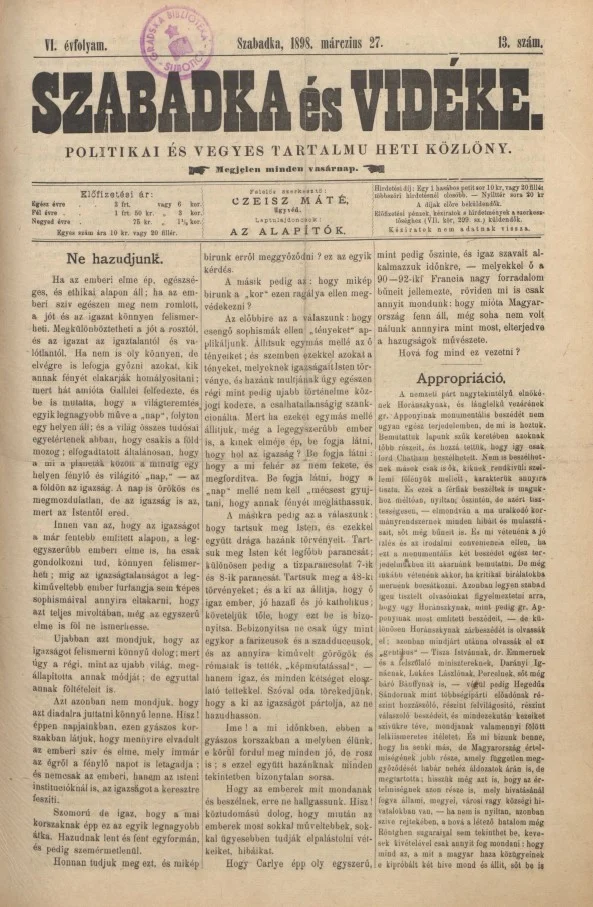 Szabadka és vidéke II, 6. évf. 1898. március 27. 13. sz.