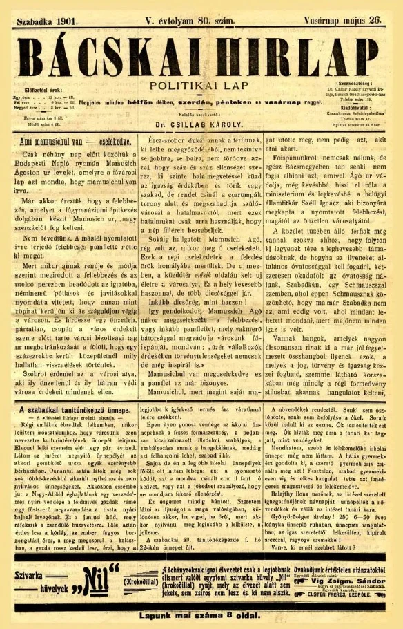 Bácskai Hirlap, 5. évf. 1901. május 26. 80. sz.