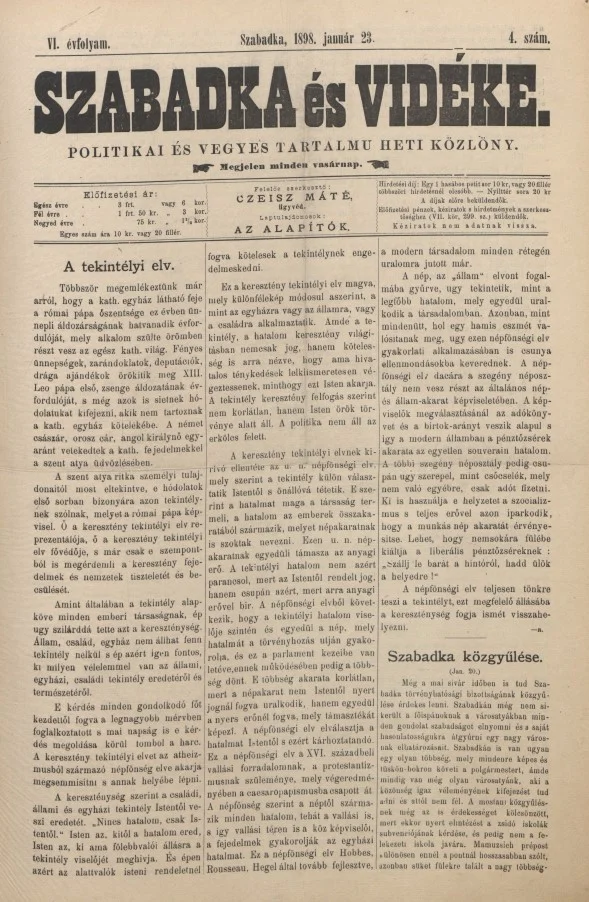 Szabadka és vidéke II, 6. évf. 1898. január 23. 4. sz.