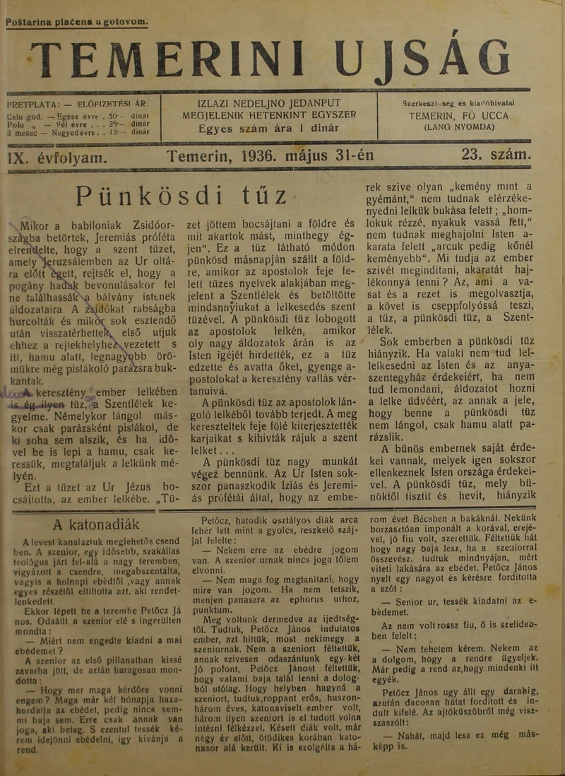Temerini Újság 1928-1944, 9. évf. 1936. május 31. 23. sz.