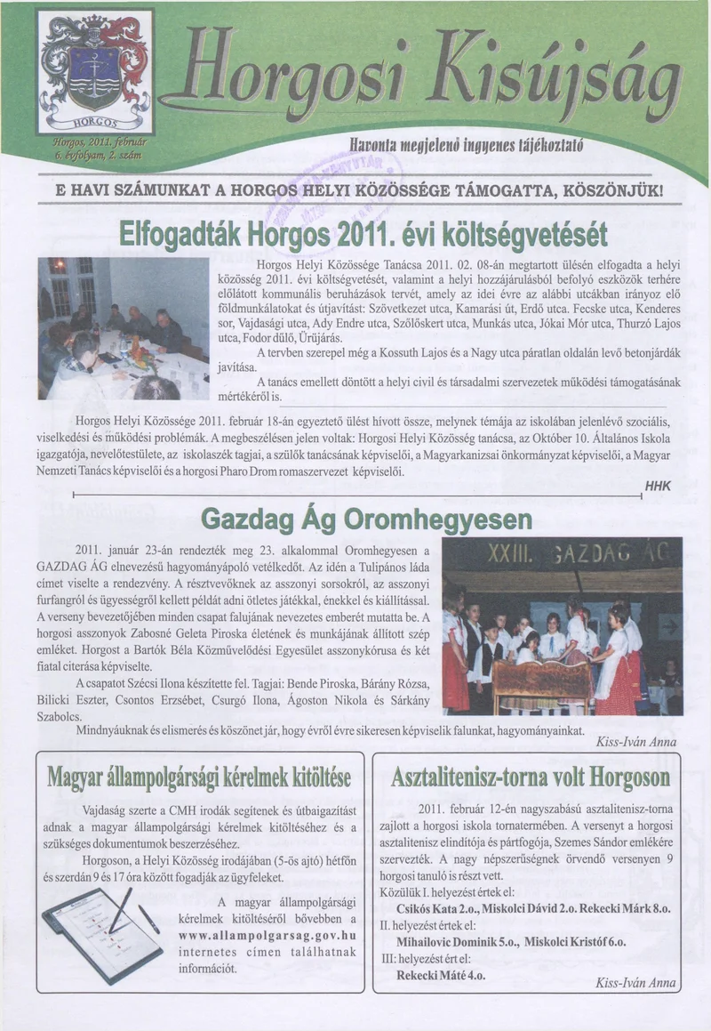 Horgosi Kisújság, 6. évf. 2011. február. 2. sz.
