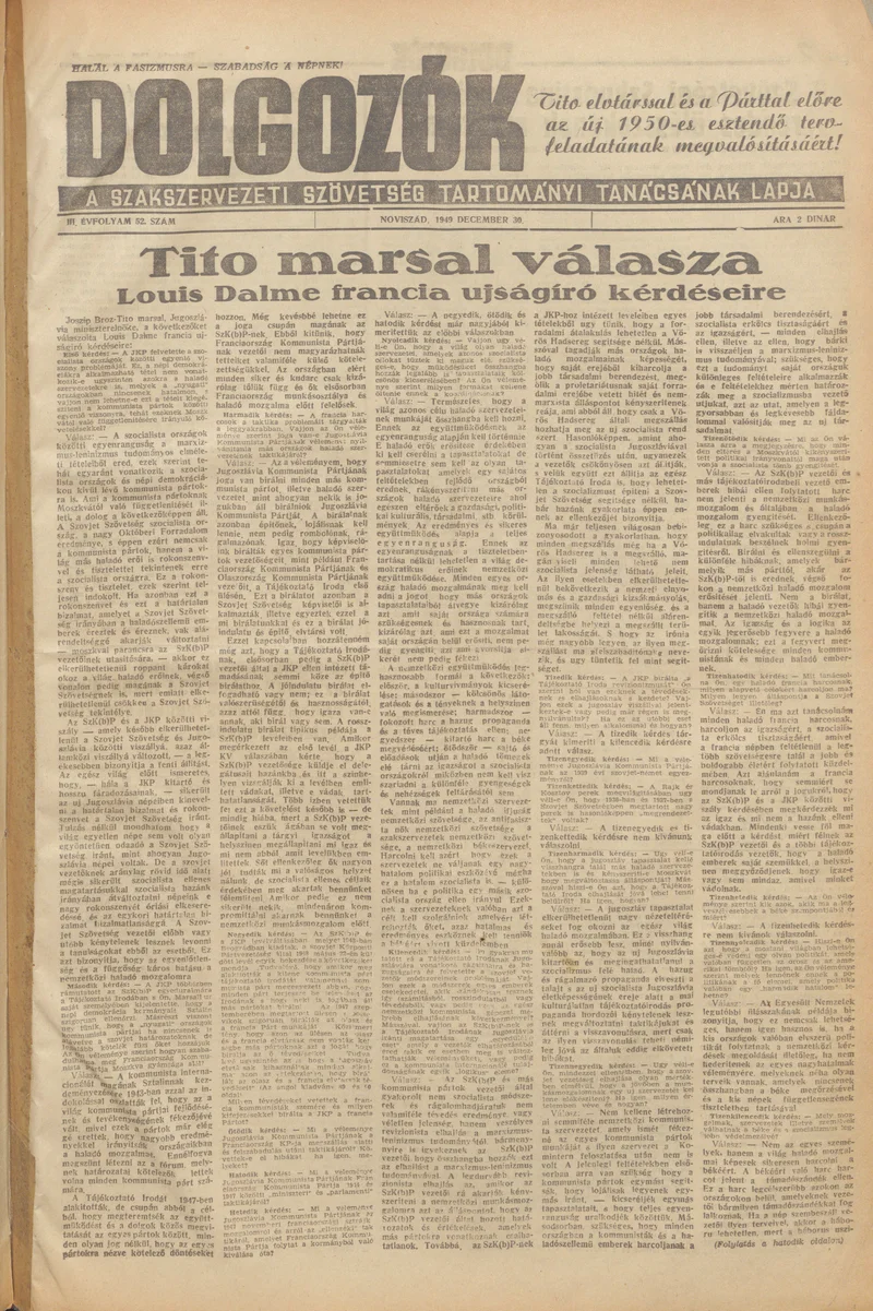 Dolgozók, 3. évf. 1949. december 30. 52. sz.