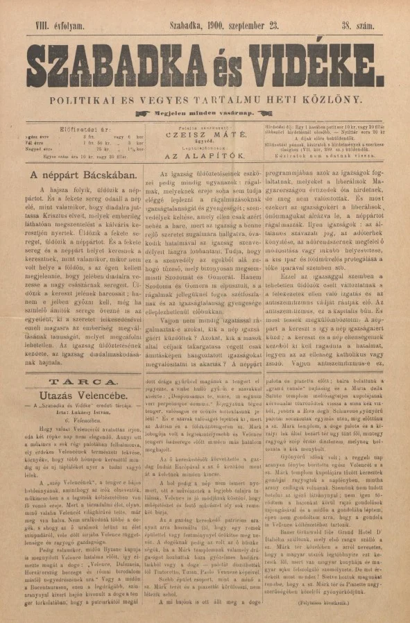 Szabadka és vidéke II, 8. évf. 1900. szeptember 23. 38. sz.