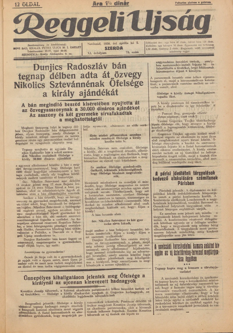 Reggeli Újság, 11. évf. 1930. április 2. 78. sz.