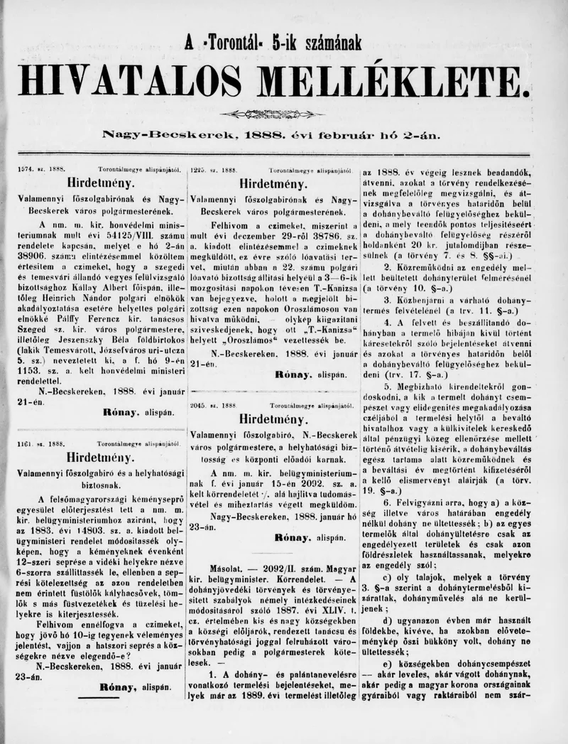 A Totontál  hivatalos melléklete, 1. évf. 1888. február 2. 5. sz.