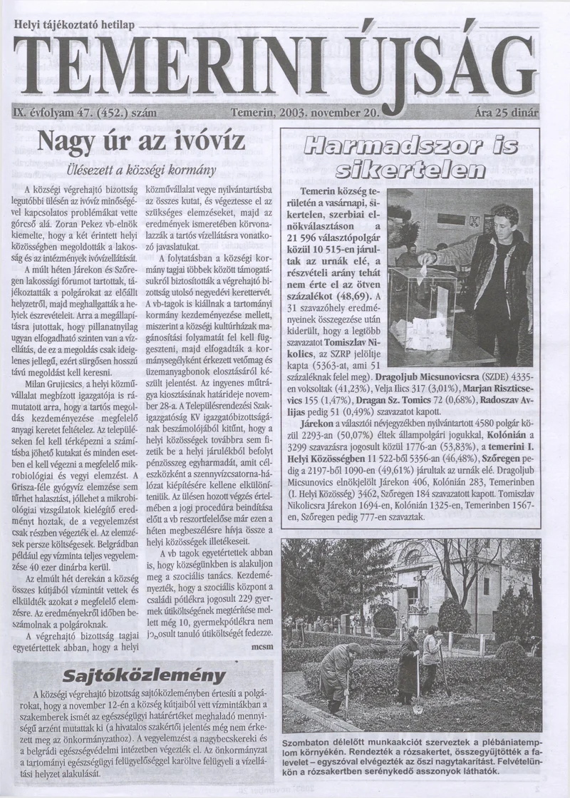 Temerini Újság, 9. évf. 2003. november 20. 47. sz.