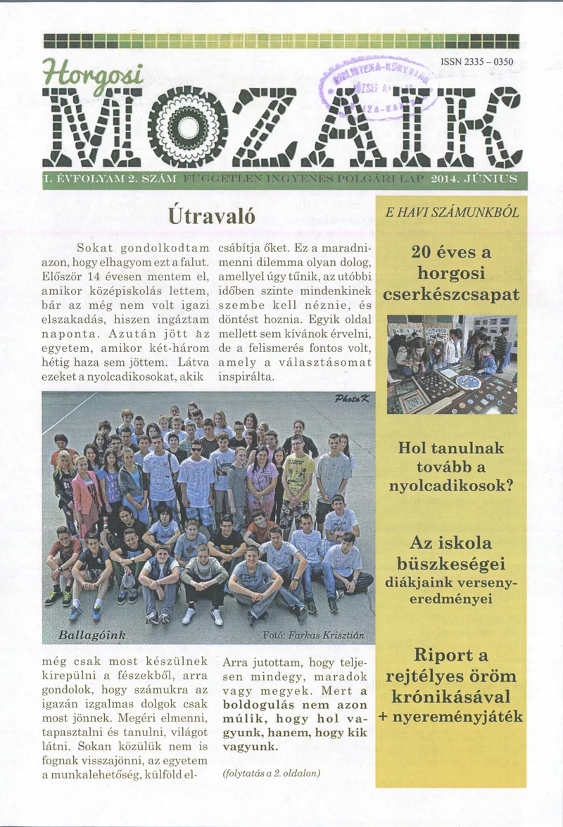 Horgosi Mozaik, 1. évf. 2014. június. 2. sz.