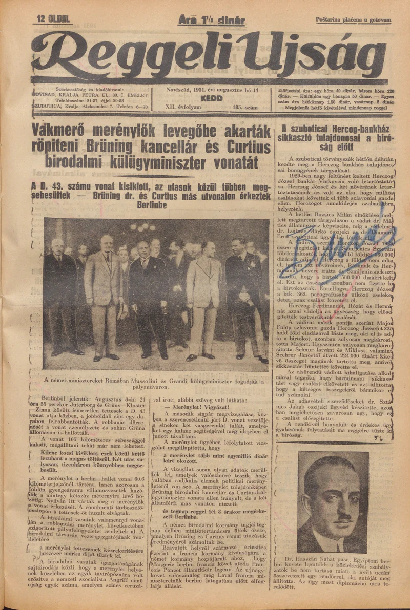 Reggeli Újság, 12. évf. 1931. július 11. 185. sz.