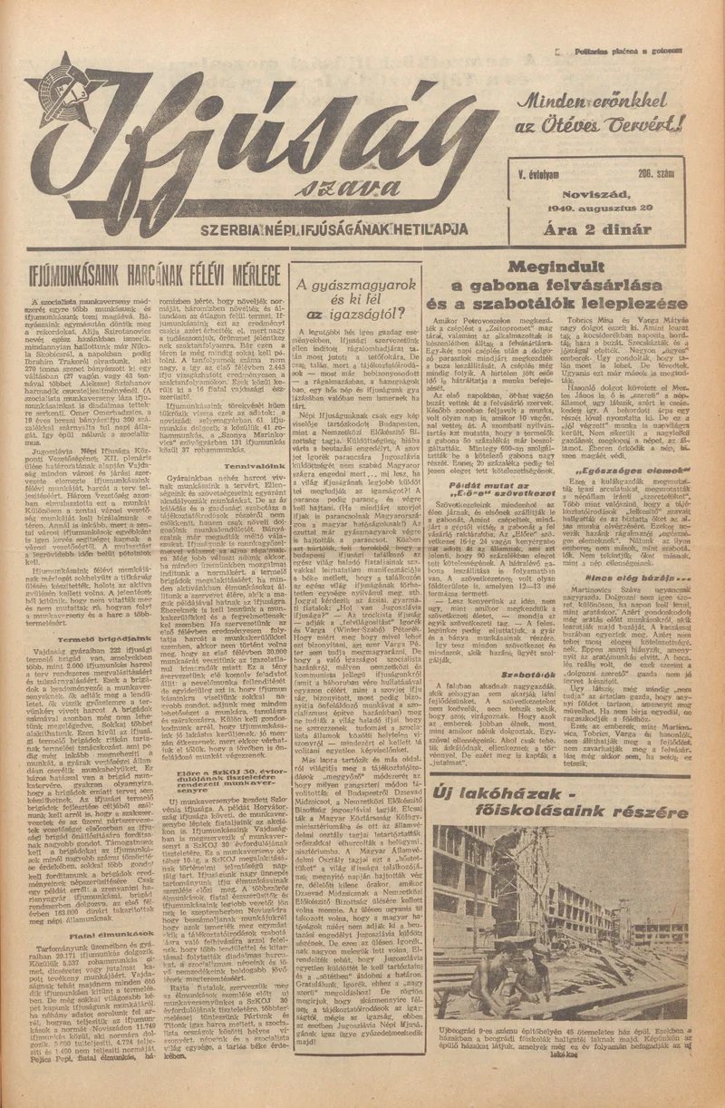 Ifjúság Szava, 5. évf. 1949. augusztus 20. 206. sz.