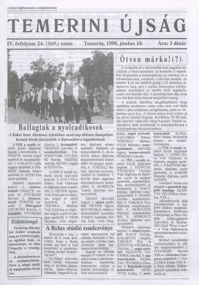 Temerini Újság, 4. évf. 1998. június 18. 24. sz.