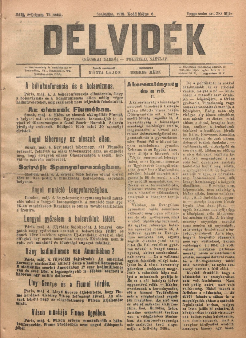 Délvidék, 13. évf. 1919. május 6. 79. sz.