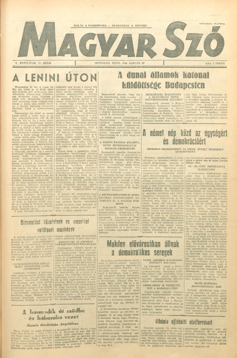 Magyar Szó, 5. évf. 1948. január 20. 17. sz. 1–8. oldal