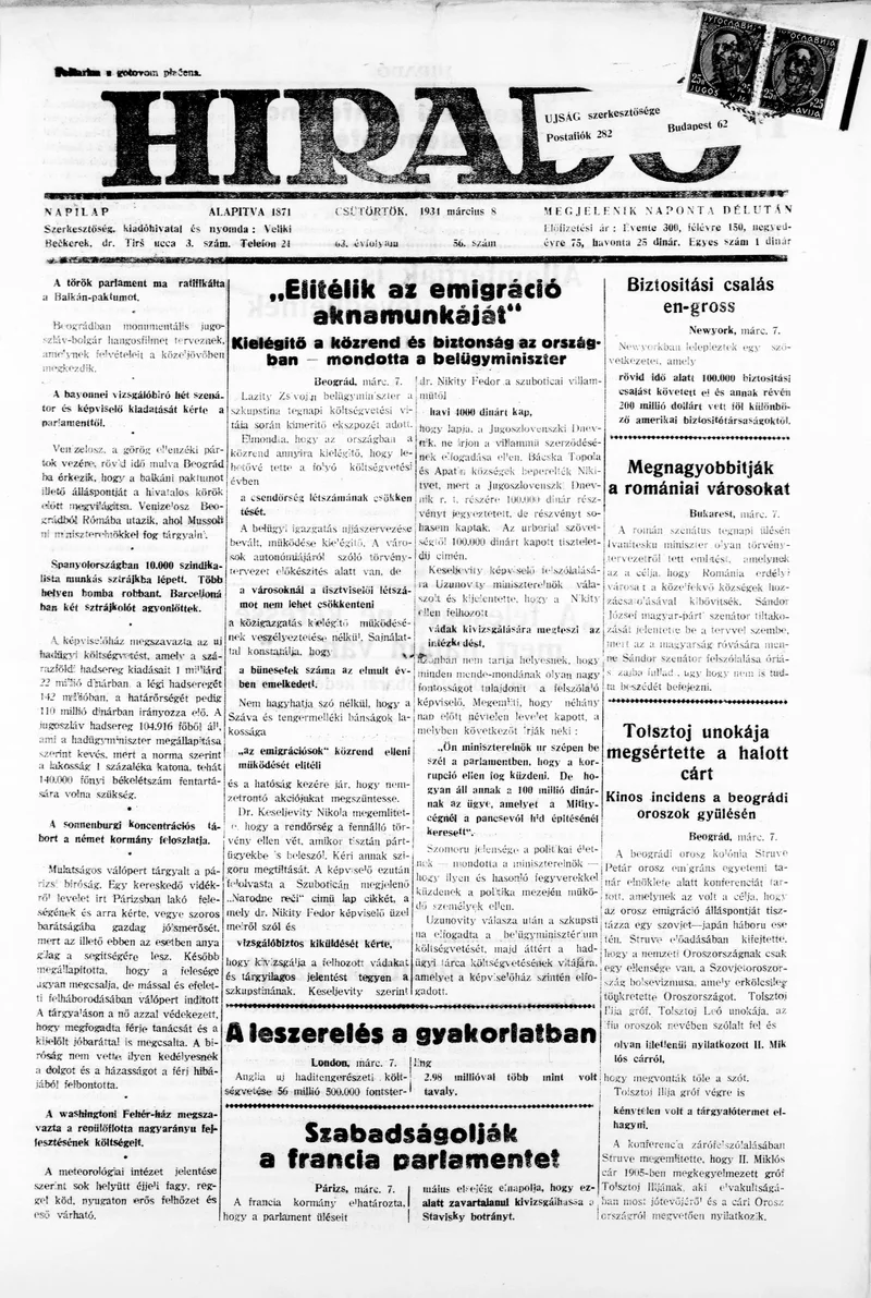 Híradó, 63. évf. 1934. március 8. 56. sz.