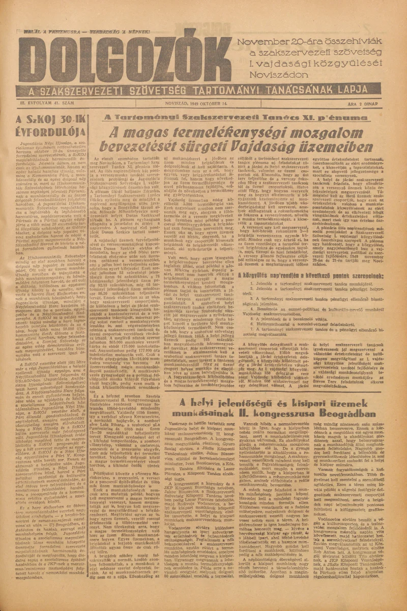 Dolgozók, 3. évf. 1949. október 14. 41. sz.