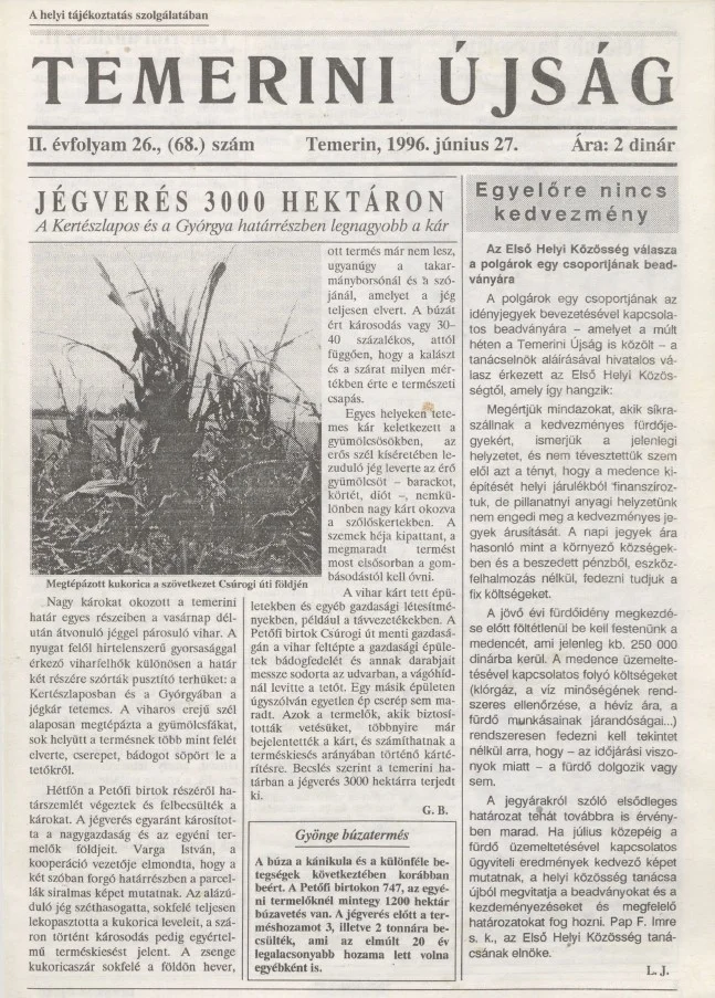 Temerini Újság, 2. évf. 1996. június 27. 26. sz.