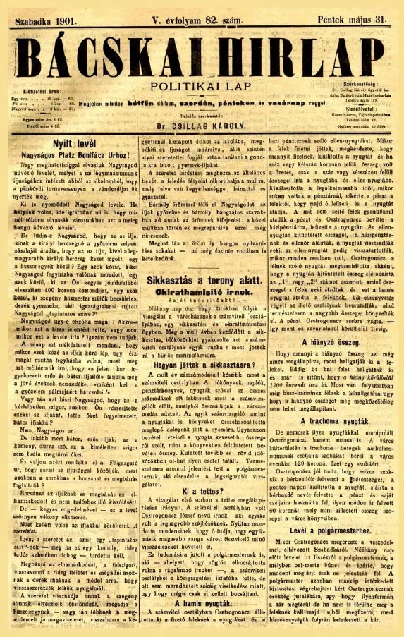 Bácskai Hirlap, 5. évf. 1901. május 31. 82. sz.
