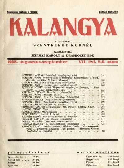 Kalangya, 7. évf. 1938. augusztus – szeptember. 8–9. sz. 337–432. oldal