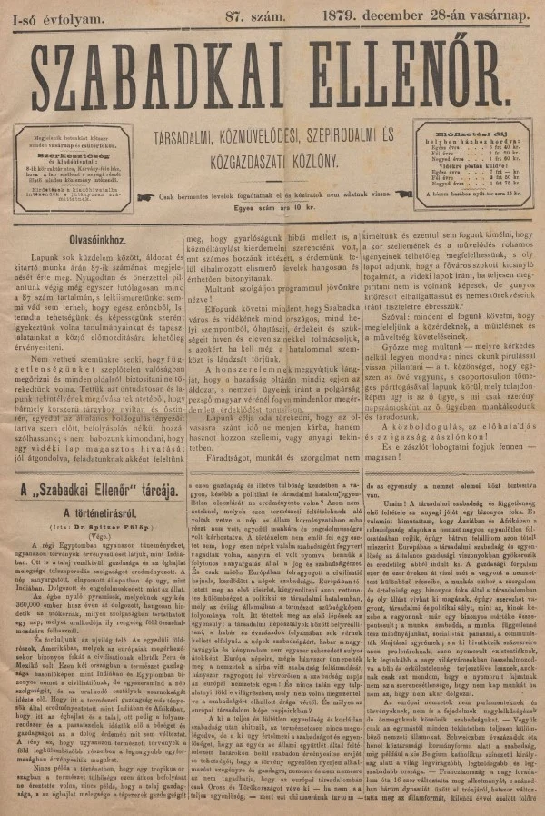 Szabadkai Ellenőr, 1. évf. 1879. december 28. 87. sz.