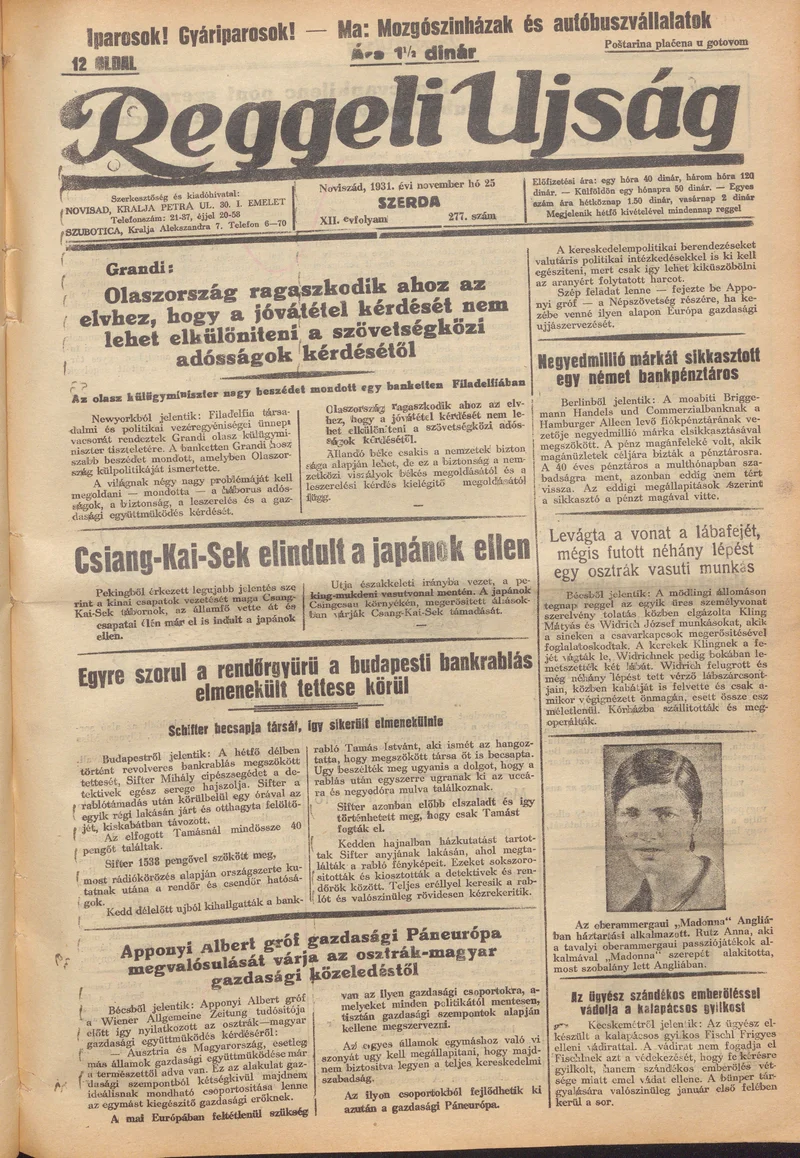 Reggeli Újság, 12. évf. 1931. november 25. 277. sz.