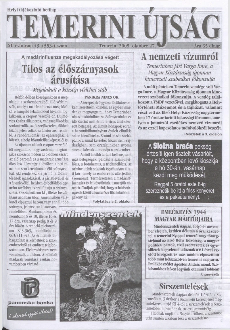 Temerini Újság, 11. évf. 2005. október 27. 43. sz.