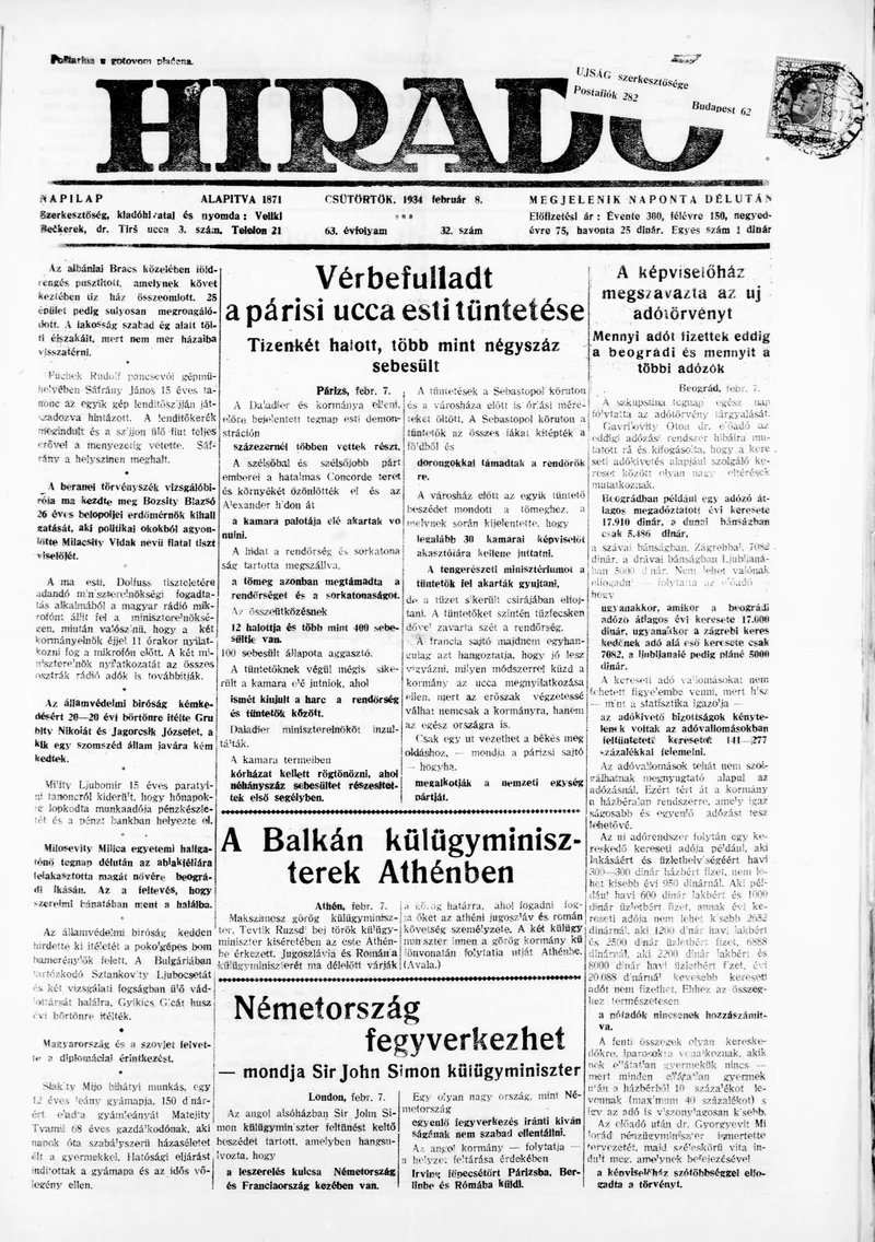 Híradó, 63. évf. 1934. február 8. 32. sz.