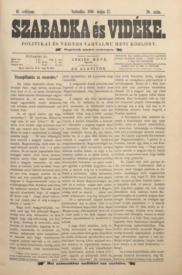 Szabadka és vidéke II, 4. évf. 1896. május 17. 20. sz.