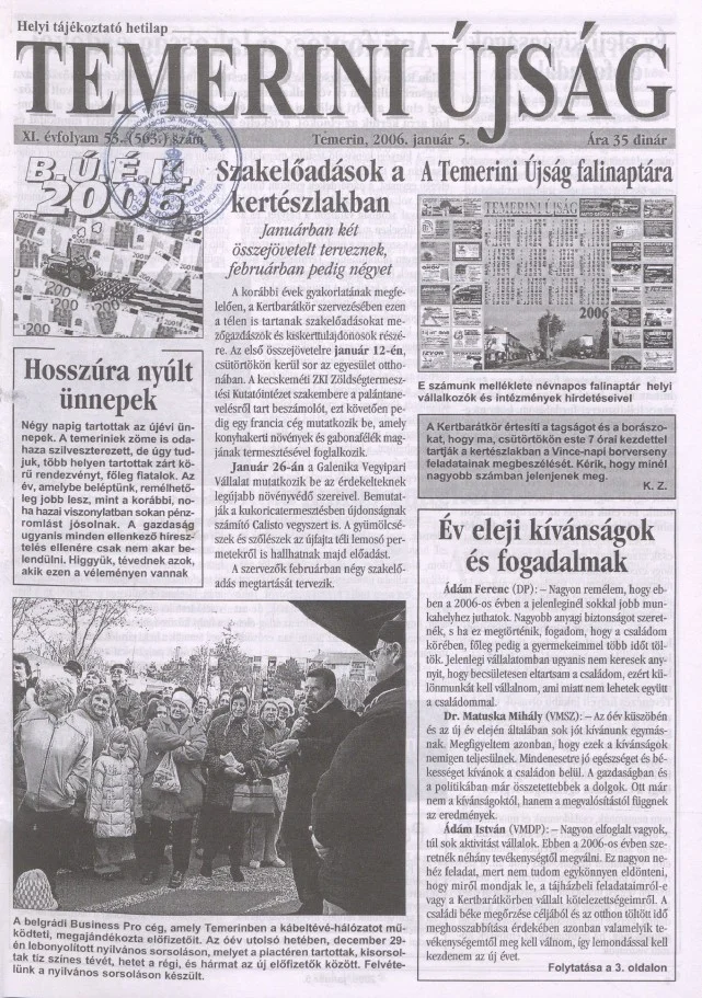 Temerini Újság, 12. évf. 2006. január 5. 1. sz.