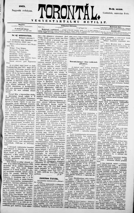 Torontál, 4. évf. 1875. március 4. 9. sz.