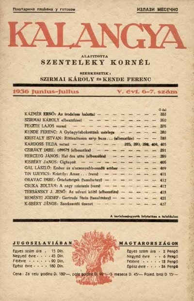 Kalangya, 5. évf. 1936. június – július. 6–7. sz. 353–468. oldal